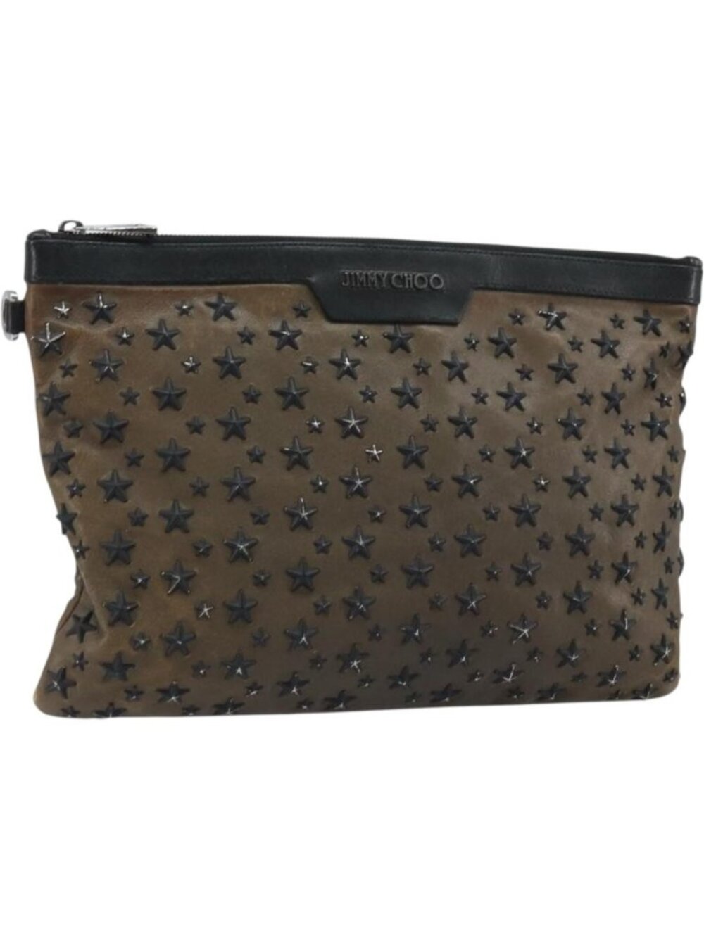 Jimmy Choo Clutch Bag Leather Brown Silver